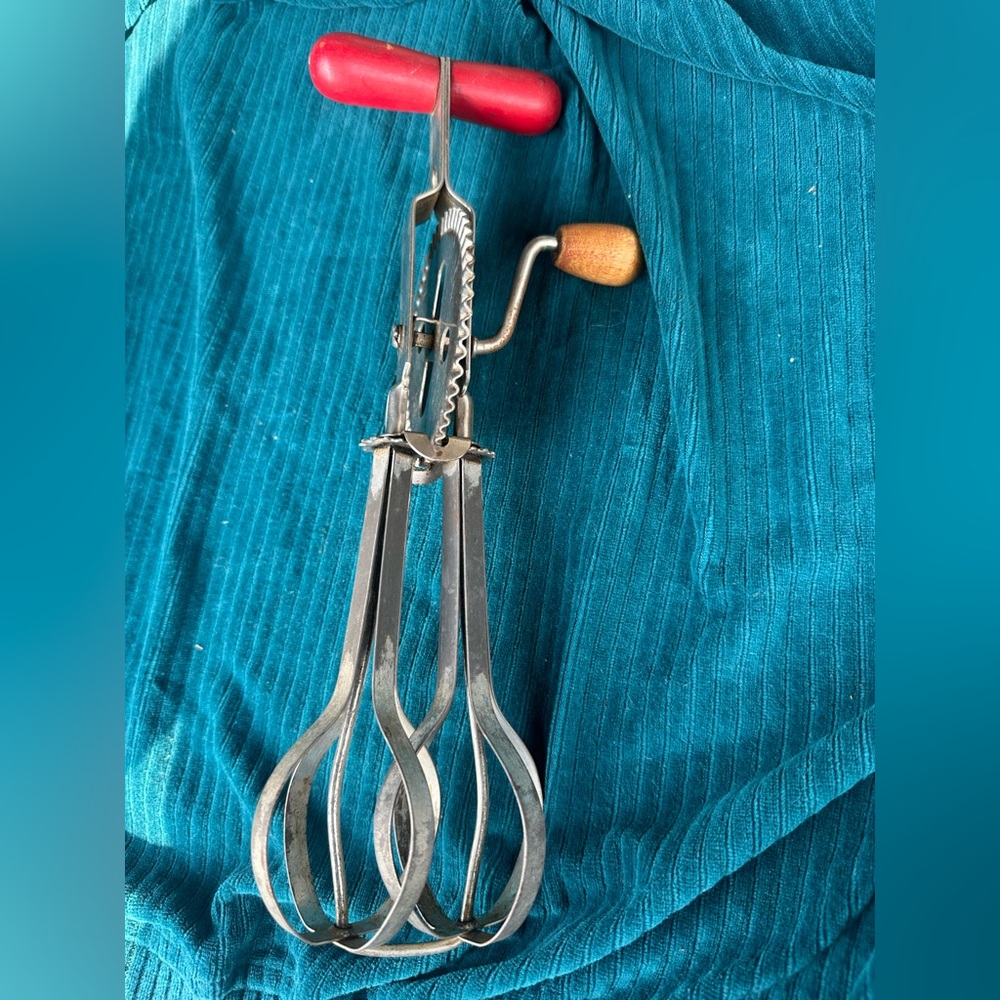 Vintage Handheld Egg Beater with Wooden Handle